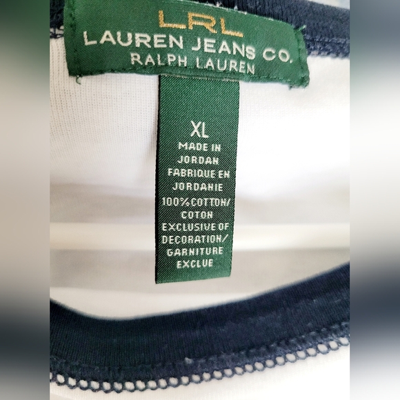 Lauren Ralph Lauren Womens Organic 100%Cotton 3/4 Sleeves Top White/Navy XL - Picture 3 of 16